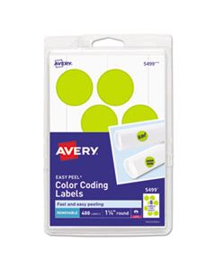 AVE05499 PRINTABLE SELF-ADHESIVE REMOVABLE COLOR-CODING LABELS, 1.25" DIA., NEON YELLOW, 8/SHEET, 50 SHEETS/PACK