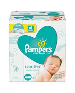 PGC19513CT SENSITIVE BABY WIPES, WHITE, COTTON, UNSCENTED, 64/POUCH, 7 POUCHES/CARTON