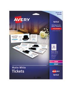 AVE16154 PRINTABLE TICKETS W/TEAR-AWAY STUBS, 97 BRIGHT, 65LB, 8.5 X 11, WHITE, 10 TICKETS/SHEET, 20 SHEETS/PACK