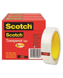 MMM600723PK TRANSPARENT TAPE, 3" CORE, 1" X 72 YDS, TRANSPARENT, 3/PACK