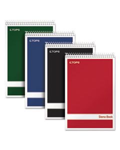 TOP80220 STENO BOOK, GREGG RULE, ASSORTED COVERS, 6 X 9, 80 WHITE SHEETS, 4/PACK