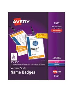 AVE8521 LANYARD-STYLE BADGE HOLDER W/LASER/INKJET INSERTS, TOP LOAD, 4.25 X 6, WE, 75/PK