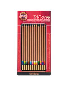 KOHFA33TIN12BC TRI-TONE COLOR PENCILS, 3.8 MM, ASSORTED TRI-TONE LEAD COLORS, TAN BARREL, DOZEN