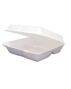 DCC85HT3R FOAM CONTAINER, HINGED LID, 3-COMP, 8 3/8 X 7 7/8 X 3 1/4, 200/CARTON