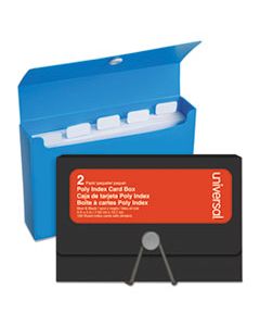 UNV47304 POLY INDEX CARD BOX, PLASTIC, BLACK/BLUE, 3" X 1.33" X 5", 2/PACK