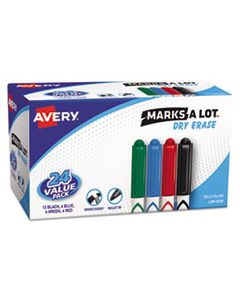 AVE29860 MARKS A LOT PEN-STYLE DRY ERASE MARKER VALUE PACK, MEDIUM CHISEL TIP, ASSORTED COLORS, 24/SET