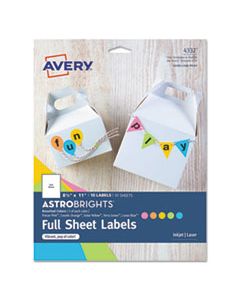 AVE4332 COLOR EASY PEEL LABELS, 8.5 X 11, ASSORTED, 10/PACK