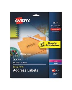AVE6521 GLOSSY CLEAR EASY PEEL MAILING LABELS W/ SURE FEED TECHNOLOGY, INKJET/LASER PRINTERS, 1 X 2.63, 30/SHEET, 10 SHEETS/PACK