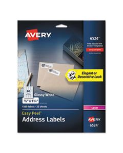 AVE6524 GLOSSY WHITE EASY PEEL MAILING LABELS W/ SURE FEED TECHNOLOGY, LASER PRINTERS, 0.66 X 1.75, WHITE, 60/SHEET, 25 SHEETS/PACK