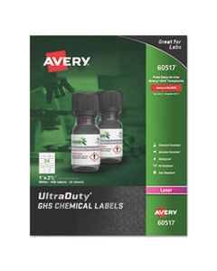 AVE60517 ULTRADUTY GHS CHEMICAL WATERPROOF AND UV RESISTANT LABELS, 1 X 2.5, WHITE, 24/SHEET, 25 SHEETS/PACK