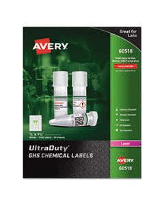 AVE60518 ULTRADUTY GHS CHEMICAL WATERPROOF AND UV RESISTANT LABELS, 0.5 X 1.75, WHITE, 60/SHEET, 25 SHEETS/PACK