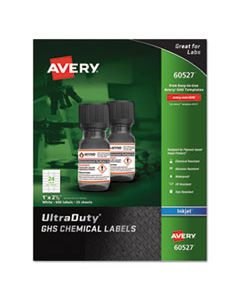 AVE60527 ULTRADUTY GHS CHEMICAL WATERPROOF AND UV RESISTANT LABELS, 1 X 2.5, WHITE, 24/SHEET, 25 SHEETS/PACK