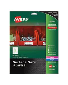 AVE61501 SURFACE SAFE ID LABELS, INKJET/LASER PRINTERS, 0.88 X 2.63, WHITE, 33/SHEET, 25 SHEETS/PACK