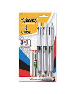 BICMMLP31AST 3 + 1 RETRACTABLE BALLPOINT PEN/PENCIL, BLACK/BLUE/RED INK, GRAY BARREL, 3/PACK