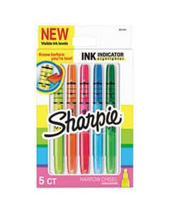 SAN2021223 INK INDICATOR STICK HIGHLIGHTERS, CHISEL TIP, ASSORTED COLORS, 5/PACK
