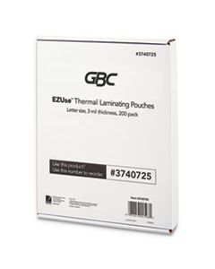 GBC3740725 EZUSE THERMAL LAMINATING POUCHES, 3 MIL, 8.5" X 11", GLOSS CLEAR, 200/PACK