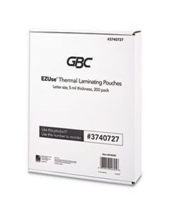 GBC3740727 EZUSE THERMAL LAMINATING POUCHES, 5 MIL, 8.5" X 11", GLOSS CLEAR, 200/PACK