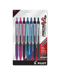 PIL26095 PRECISE V5RT RETRACTABLE ROLLER BALL PEN, 0.5MM, ASSORTED INK/BARREL, 7/PACK