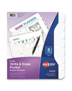 AVE16826 WRITE AND ERASE DURABLE PLASTIC DIVIDERS WITH POCKET, 8-TAB, 11.13 X 9.25, WHITE, 1 SET