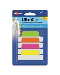 AVE74865 ULTRA TABS REPOSITIONABLE MARGIN TABS, 1/5-CUT TABS, ASSORTED NEON, 2.5" WIDE, 48/PACK