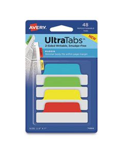 AVE74866 ULTRA TABS REPOSITIONABLE MARGIN TABS, 1/5-CUT TABS, ASSORTED PRIMARY COLORS, 2.5" WIDE, 48/PACK
