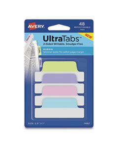 AVE74867 ULTRA TABS REPOSITIONABLE MARGIN TABS, 1/5-CUT TABS, ASSORTED PASTELS, 2.5" WIDE, 48/PACK