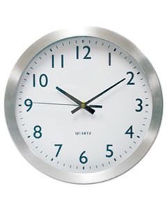 UNV10425 BRUSHED ALUMINUM WALL CLOCK, 12" OVERALL DIAMETER, SILVER CASE, 1 AA (SOLD SEPARATELY)