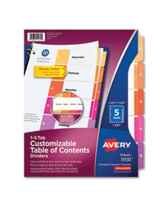 AVE11131 CUSTOMIZABLE TOC READY INDEX MULTICOLOR DIVIDERS, 5-TAB, LETTER