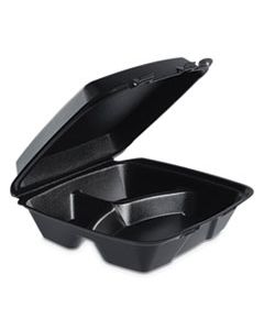 DCC90HTB3R INSULATED FOAM HINGED LID CONTAINERS, 3-COMPARTMENT, 9 X 9.4 X 3, BLACK, 200/CT