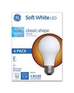 GEL99190 CLASSIC LED SOFT WHITE NON-DIM A19 LIGHT BULB, 8 W, 4/PACK