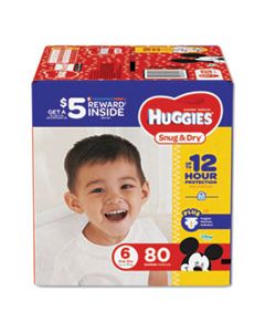 KCC43114 SNUG AND DRY DIAPERS, SIZE 6, 35 LBS MIN, 80/PACK