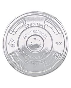 ECOEPFLCC GREENSTRIPE RENEWABLE AND COMPOST COLD CUP FLAT LIDS, FITS 9 OZ TO 24 OZ CUPS, CLEAR, 100/PACK, 10 PACKS/CARTON