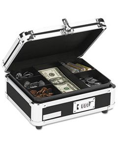 IDEVZ01002 PLASTIC & STEEL CASH BOX W/TUMBLER LOCK, BLACK & CHROME