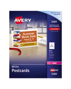 AVE5389 POSTCARDS FOR LASER PRINTERS, 4 X 6, UNCOATED WHITE, 2/SHEET, 100/BOX