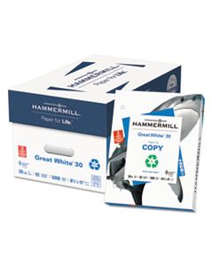 HAM86702 GREAT WHITE 30 RECYCLED PRINT PAPER, 92 BRIGHT, 3HOLE, 20LB, 8.5 X 11, WHITE, 500 SHEETS/REAM, 10 REAMS/CARTON