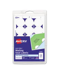 AVE05247 PRINTABLE MAILING SEALS, 1" DIA., WHITE, 15/SHEET, 40 SHEETS/PACK