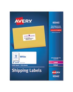 AVE95945 WHITE SHIPPING LABELS-BULK PACKS, INKJET/LASER PRINTERS, 2 X 4, WHITE, 10/SHEET, 250 SHEETS/BOX