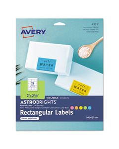 AVE4331 COLOR EASY PEEL LABELS, 2 X 2.63, ASSORTED COLORS, 15/SHEET, 10 SHEETS/PACK