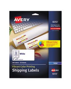 AVE8253 VIBRANT INKJET COLOR-PRINT LABELS W/ SURE FEED, 2 X 4, MATTE WHITE, 200/PK