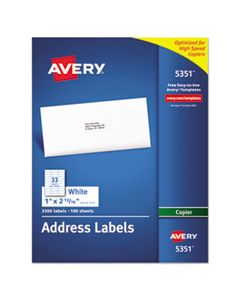 AVE5351 COPIER MAILING LABELS, COPIERS, 1 X 2.81, WHITE, 33/SHEET, 100 SHEETS/BOX