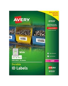 AVE61533 DURABLE PERMANENT ID LABELS WITH TRUEBLOCK TECHNOLOGY, LASER PRINTERS, 0.66 X 1.75, WHITE, 60/SHEET, 50 SHEETS/PACK