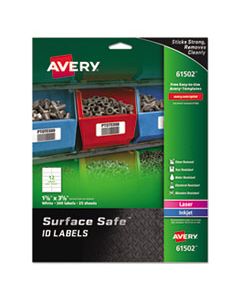 AVE61502 SURFACE SAFE ID LABELS, INKJET/LASER PRINTERS, 1.63 X 3.63, WHITE, 12/SHEET, 25 SHEETS/PACK