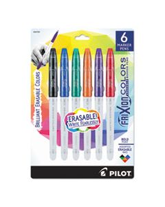 PIL44153 FRIXION COLORS ERASABLE STICK MARKER PEN, 2.5MM, ASSORTED INK, WHITE BARREL, 6/PACK