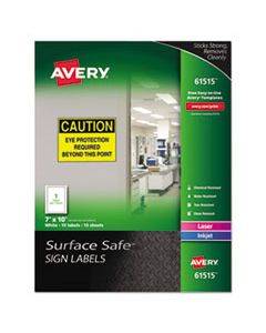 AVE61515 SURFACE SAFE SIGN LABELS, INKJET/LASER PRINTERS, 7 X 10, WHITE, 15/PACK