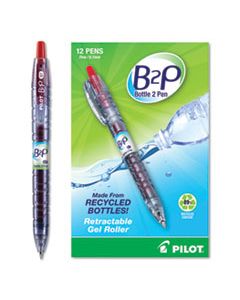 PIL31602 B2P BOTTLE-2-PEN RECYCLED RETRACTABLE GEL PEN, 0.7MM, RED INK, TRANSLUCENT BLUE BARREL