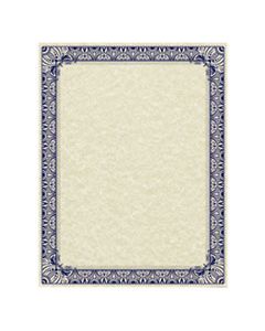 SOU91352 PARCHMENT CERTIFICATES, RETRO, 8 1/2 X 11, IVORY W/ BLUE & SILVER-FOIL BORDER, 50/PACK