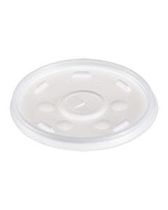 DCC12SL PLASTIC LIDS FOR FOAM CUPS, BOWLS AND CONTAINERS, FLAT WITH STRAW SLOT, FITS 6-14 OZ, TRANSLUCENT, 1,000/CARTON