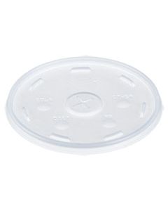 DCC32SL PLASTIC LIDS FOR FOAM CUPS, BOWLS AND CONTAINERS, FLAT WITH STRAW SLOT, FITS 12-60 OZ, TRANSLUCENT, 500/CARTON