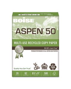 CAS055011 ASPEN 50 MULTI-USE RECYCLED PAPER, 92 BRIGHT, 20LB, 8.5 X 11, WHITE, 500 SHEETS/REAM, 10 REAMS/CARTON