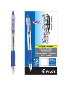 PIL32221 EASYTOUCH RETRACTABLE BALLPOINT PEN, MEDIUM 1MM, BLUE INK, CLEAR BARREL, DOZEN